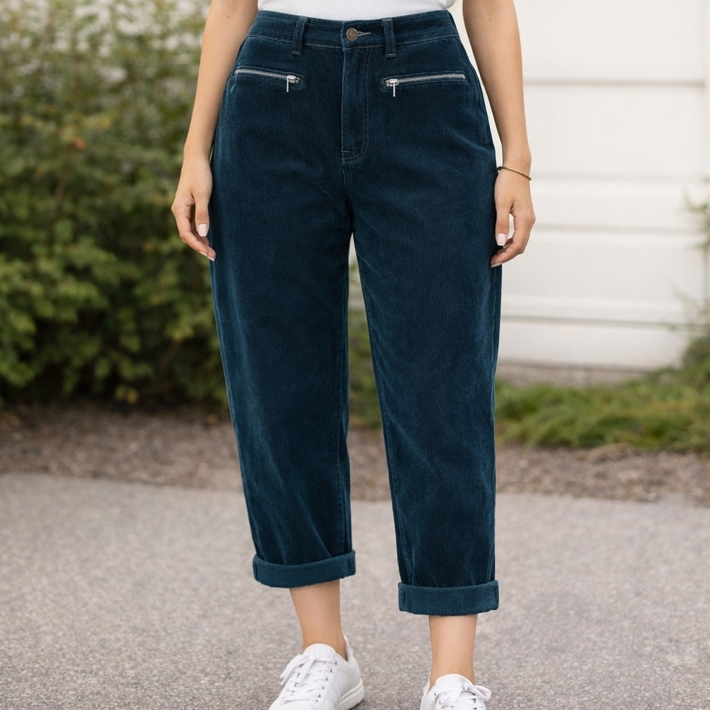 Vintage Corduroy Cropped Pants in Deep Teal